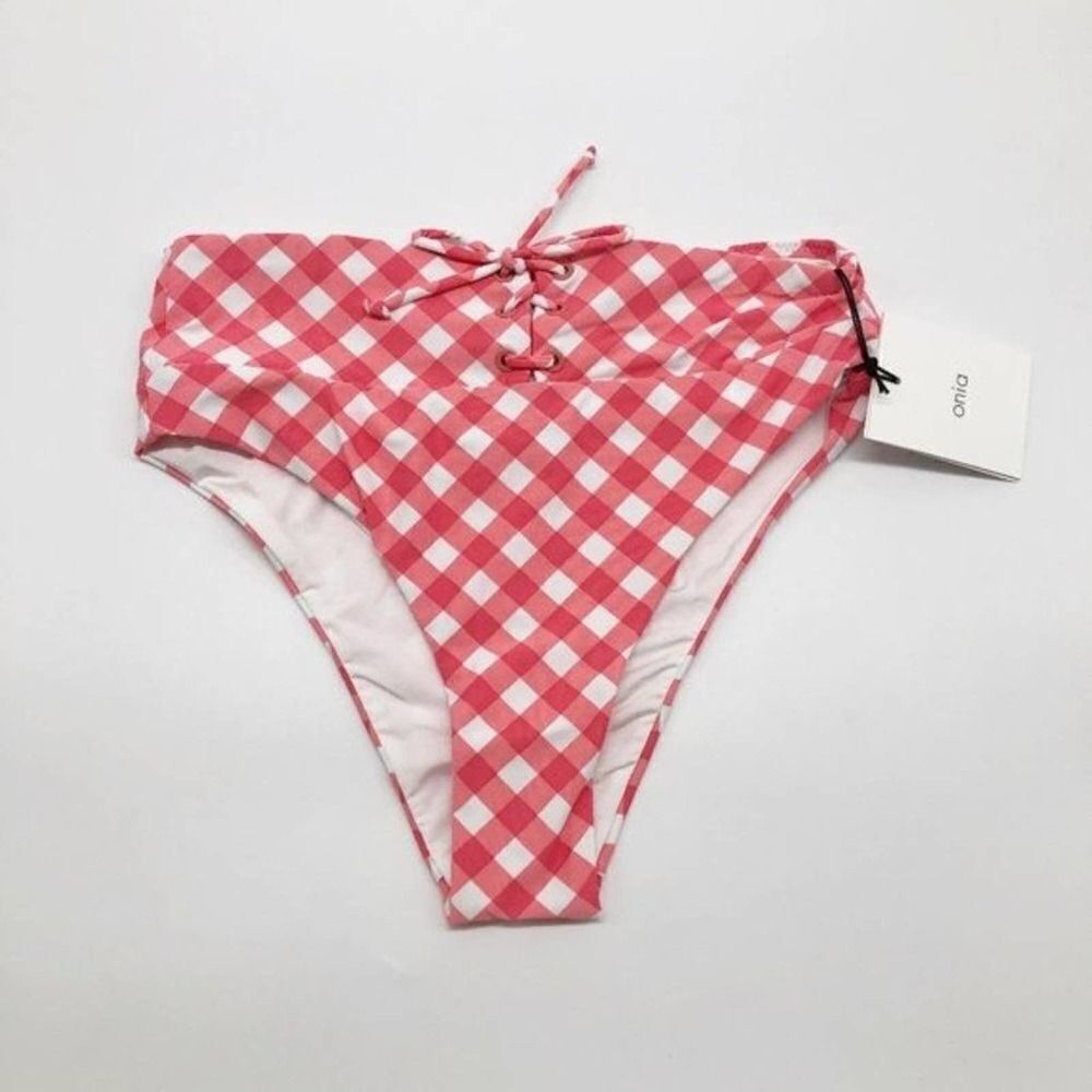 ONIA Gingham Susana High Waisted Bikini Bottom 